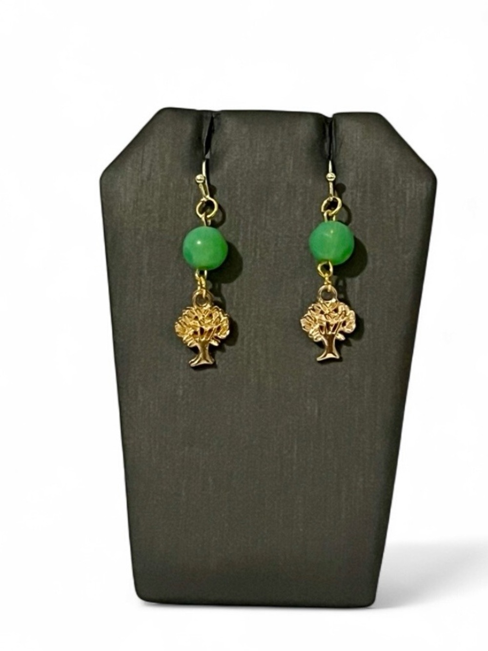 Tree of Life Drop Earrings Gold Green Bead Dangle Fall Bohemian Witchy Jewelry - Picture 5 of 7
